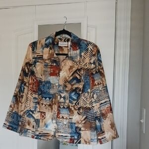 Alfred Dunner Blue and Brown Patterned Jacket